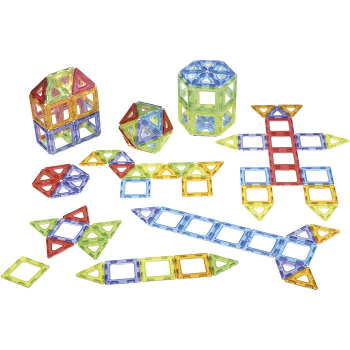 POLYDRON Rakennuspalikat, läpikuultavat värit, 128 osaa/ 1 set