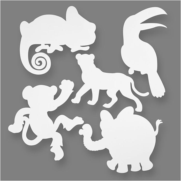 Afrikan eläimet, Kork. 14-25 cm, Lev: 12-23 cm, 230 g, valkoinen, 16 kpl/ 1 pkt