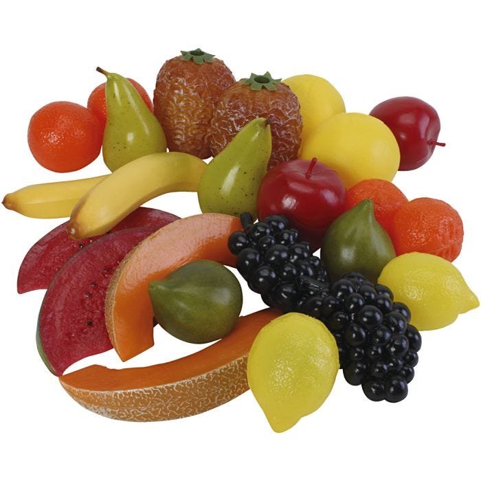 Muovihedelmät, koko 5,5-24 cm, 24 kpl/ 1 pkt