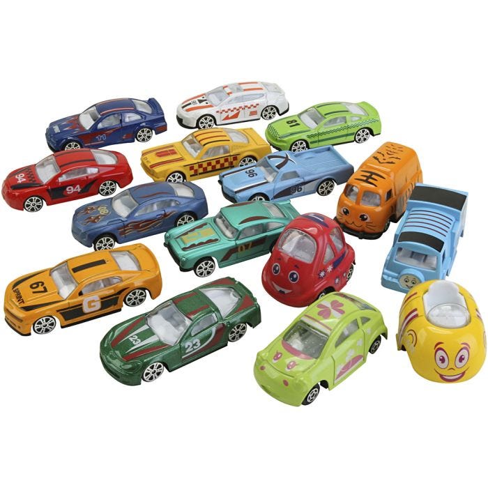 metalliset autot, koko 4,5-7 cm, 15 kpl/ 1 set