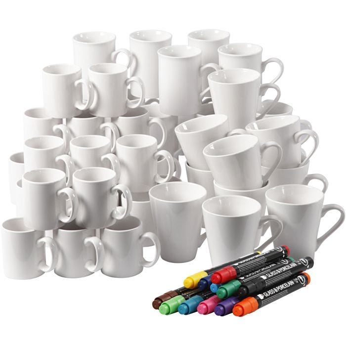 Posliinimukipakkaus, 7-10 cm, valkoinen, 1 set