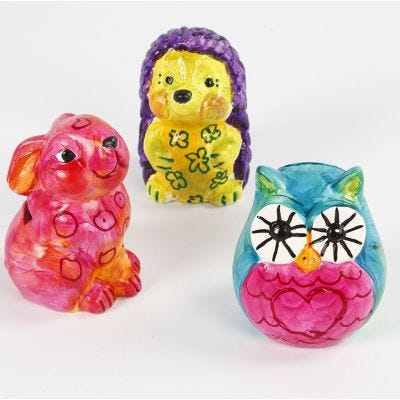 A-color lasimaalilla maalatut terracottasäästölippaat